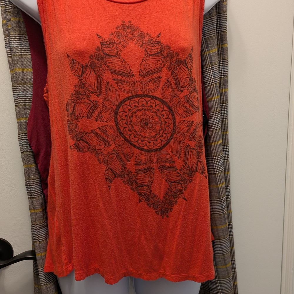 Women's Orange Sleeveless Top with Mandala Design